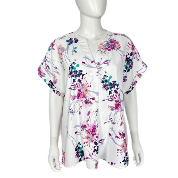 Floral Print Batwing Sleeve Popover Blouse - Picture 1 of 4